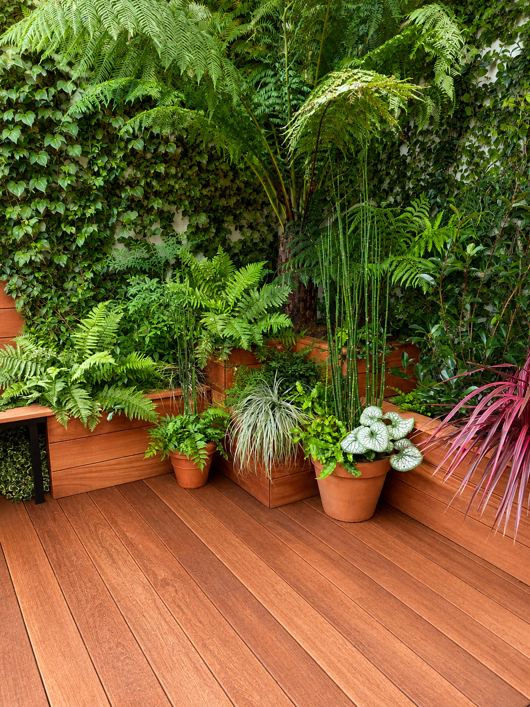 Terrasse avec de nombreuses plantations